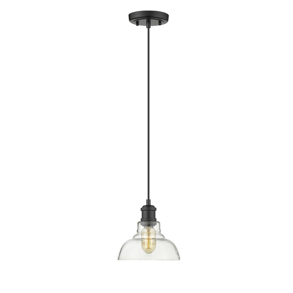 Golden Lighting Carver 1-Light Black Pendant with Clear Glass Shade