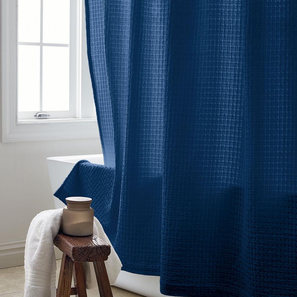 Elrene Farmhouse Living Buffalo Check 72 in. x 72 in. Blue/White Shower