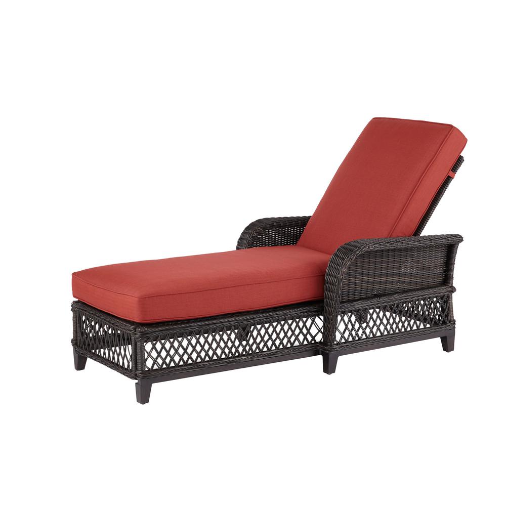 Hampton Bay Woodbury Wicker Outdoor Chaise Lounge With Chili Cushion