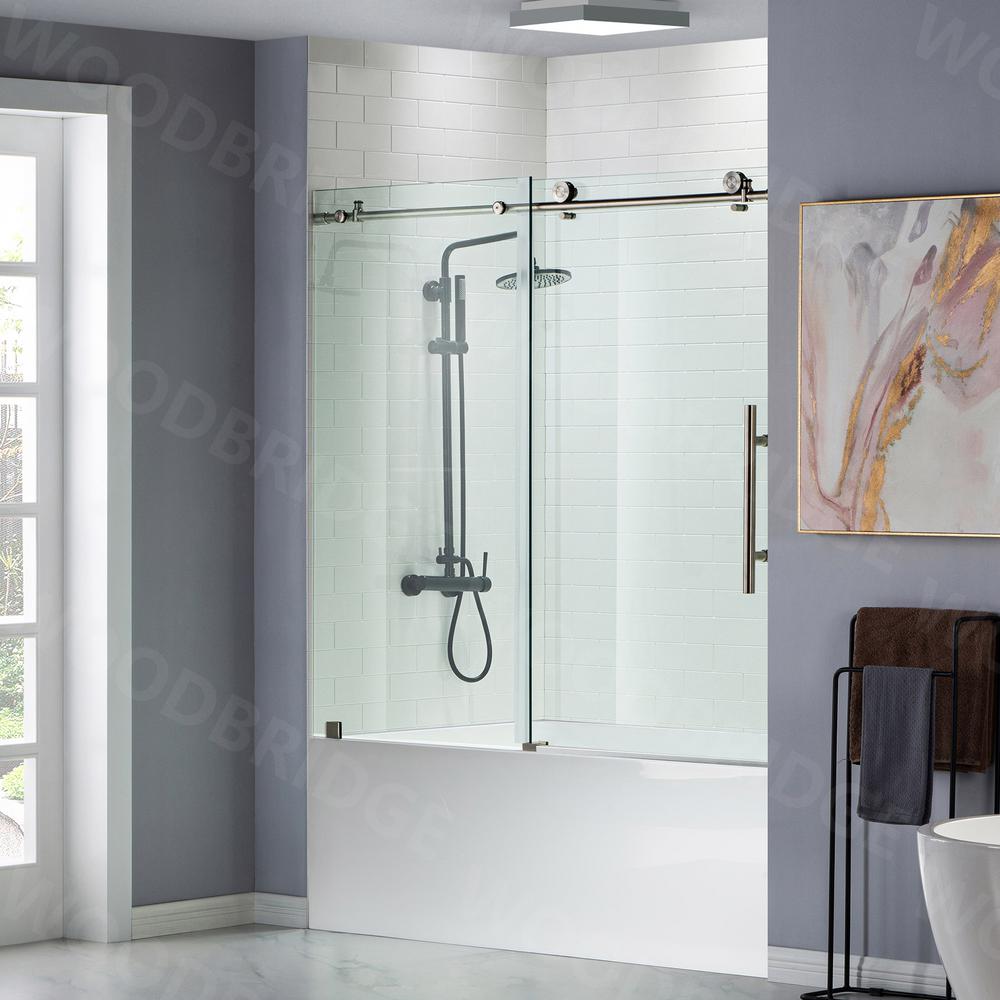 WOODBRIDGE Loddon 60 in. W x 62 in. H Sliding Frameless Shower Door in