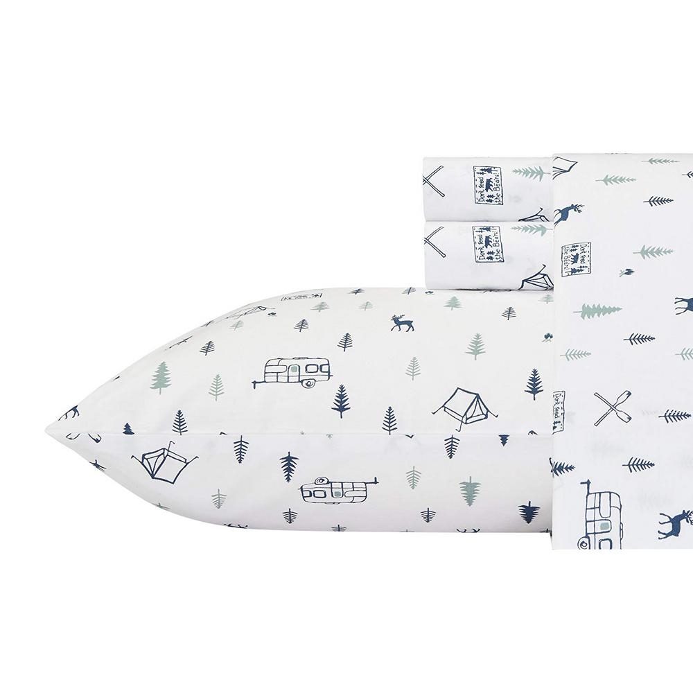 Eddie Bauer Campout 4 Piece Campout Blue Graphic 200 Thread Count