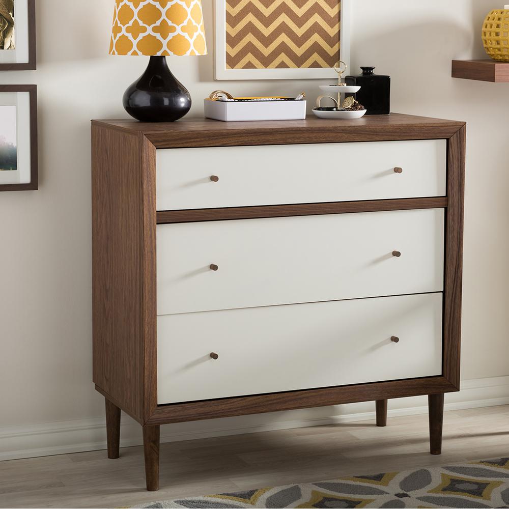 Baxton Studio Harlow 3 Drawer White And Um Brown Wood Chest Baxton Studio Harlow 3 Drawer White And Um Brown Wood Chest