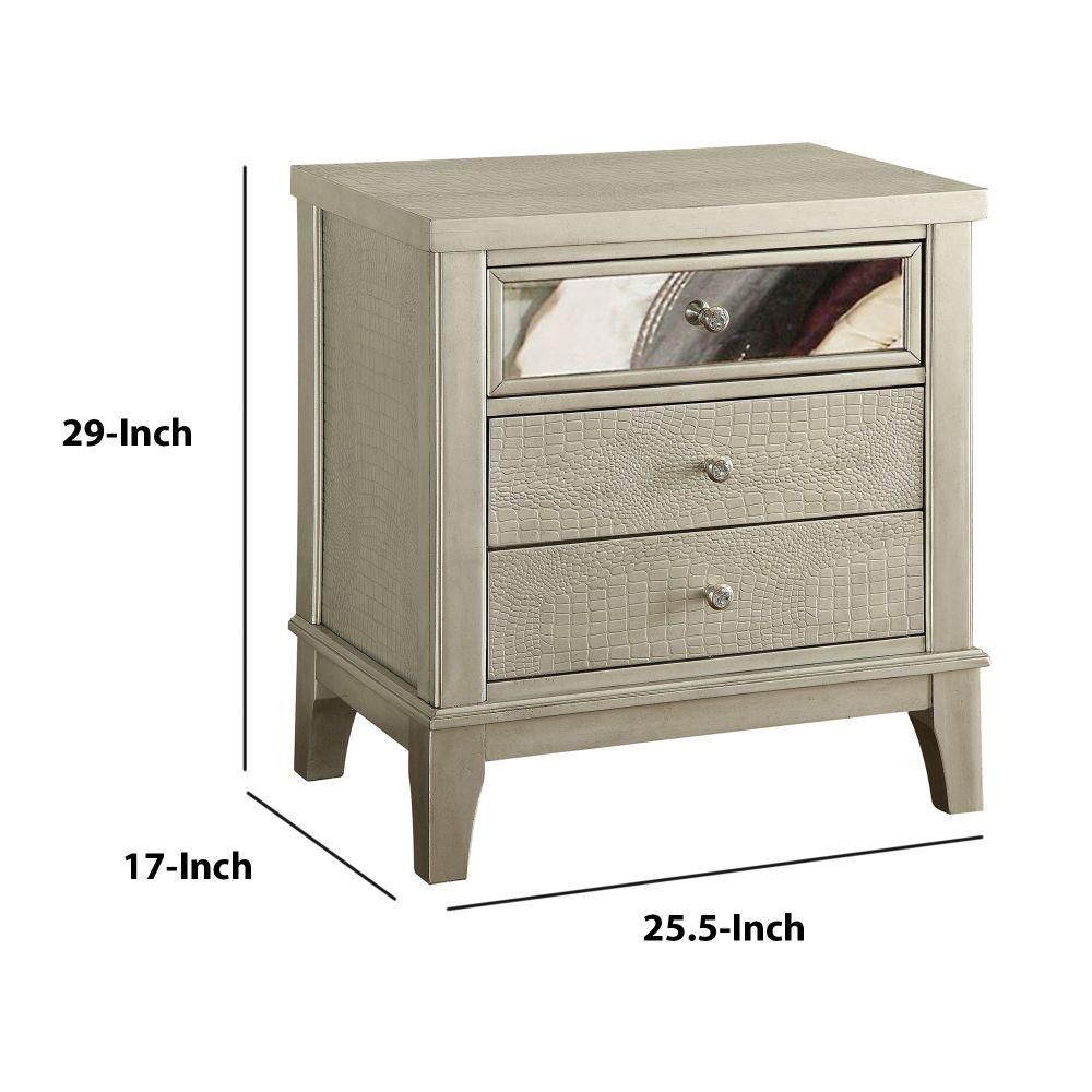 Benjara Gray 3 Drawer Wooden Nightstand With Embossed Textured Details 17 L X 25 5 W X 29 H Bm123179 The Home Depot