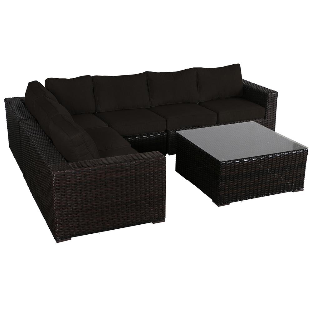 Envelor Santa Monica 5 Piece Wicker Patio Sectional Seating Set With Sunbrella Black Cushions En T Smss Bla The Home Depot - Black Patio Sofa Set Envelor Santa Monica 5 Piece Wicker Patio Sectional Seating Set With Sunbrella Black Cushions En T Smss Bla The Home Depot - Black Patio Sofa Set