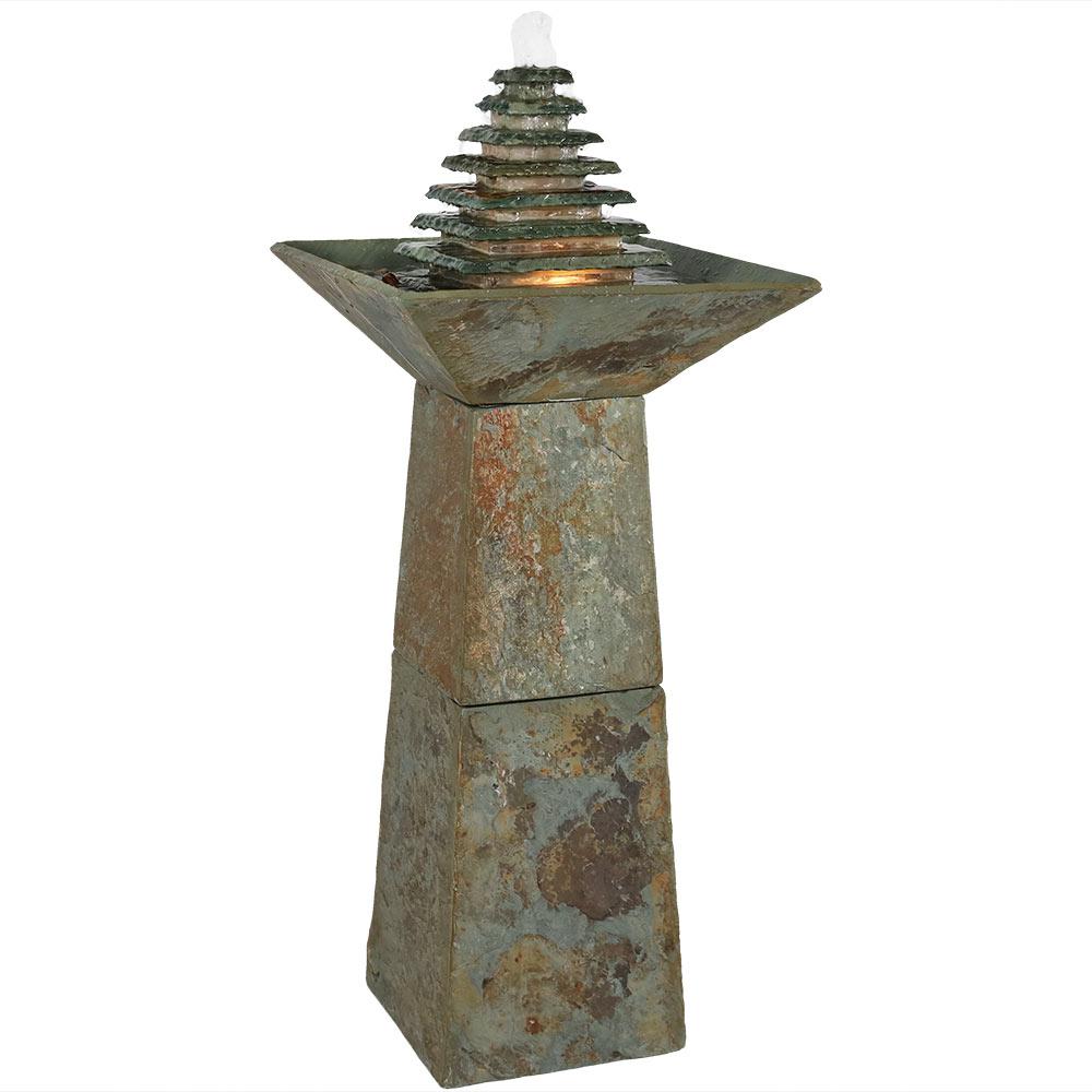 Sunnydaze Decor 40 In Layered Slate Pyramid Outdoor Cascading