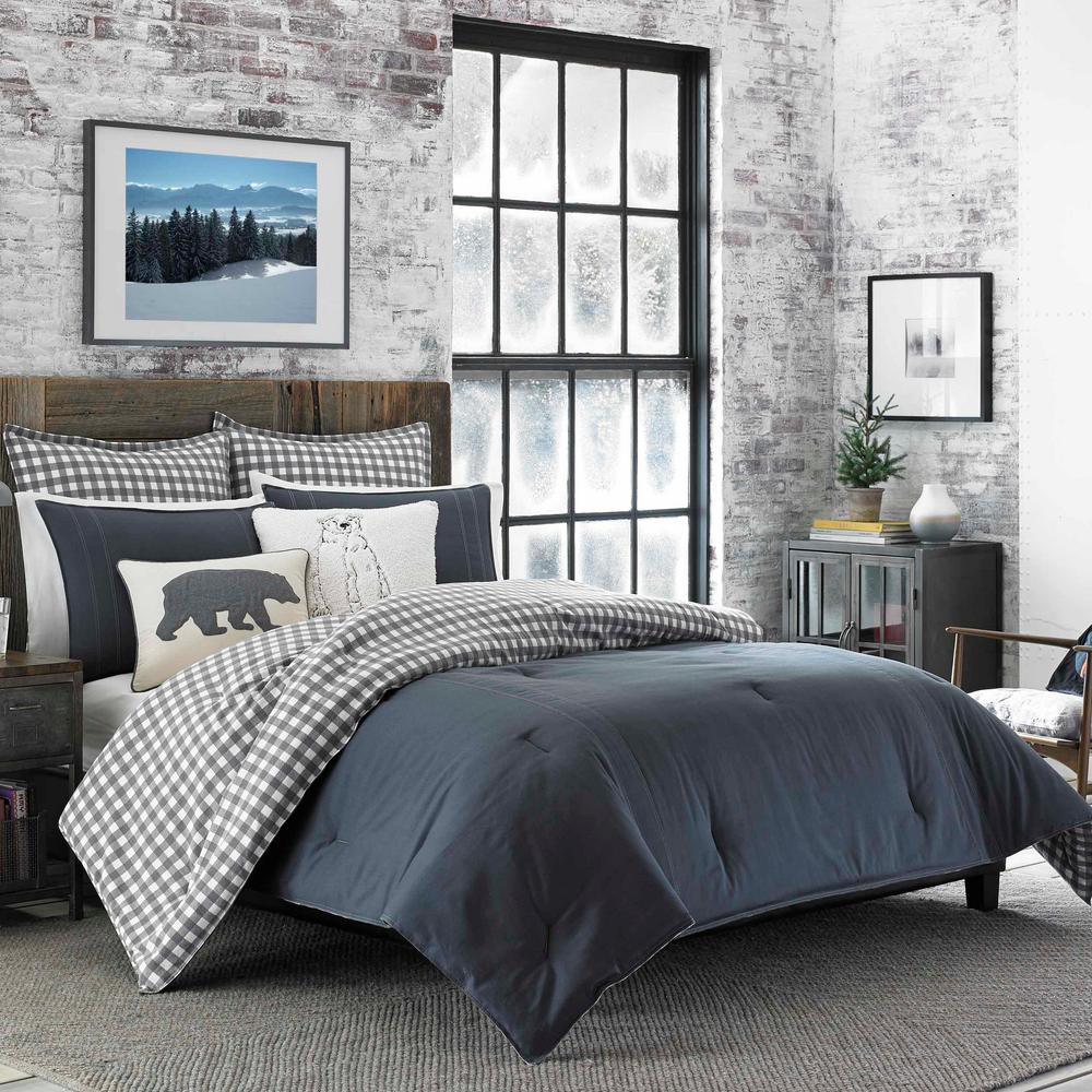 Eddie Bauer Kingston 3Piece Gray Plaid Reversible Full/Queen Duvet