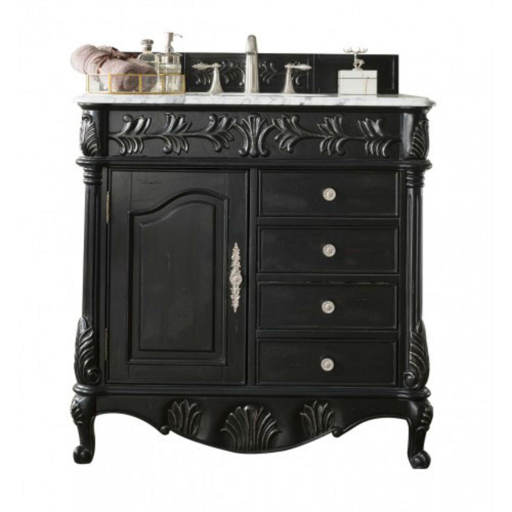 James Martin Signature Vanities St 36 In W Single Vanity W Single Vanity In Empire Black With Marble Top Carrara White Basin
