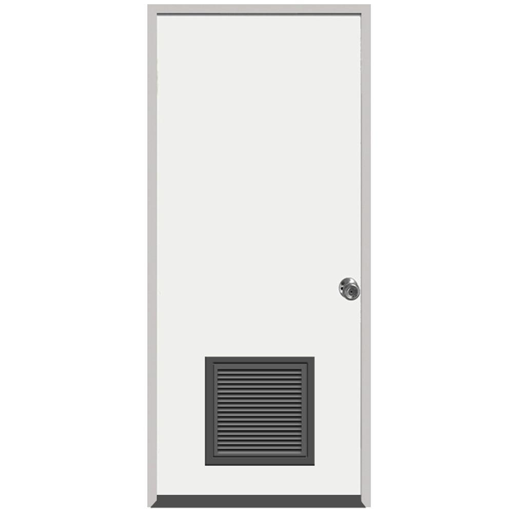 Steves Sons 36 In X 80 In Premium Vented Flush Primed White Left Hand Inswing Steel Prehung Front Door With 4 In Wall Stfv Pr 36 4ilh The Home Depot