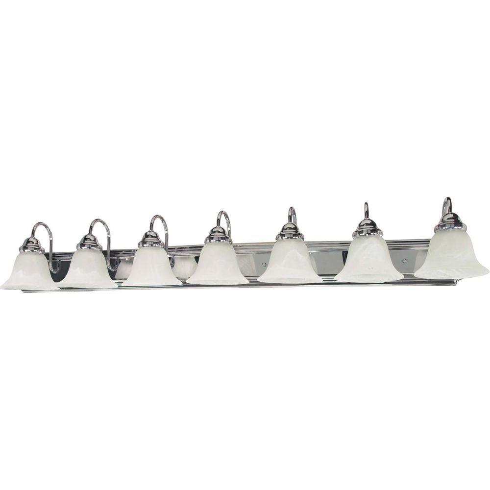 Glomar 7 Light Polished Chrome Vanity With Alabaster Gl Glomar 7 Light Polished Chrome Vanity With Alabaster Gl Bell Shades