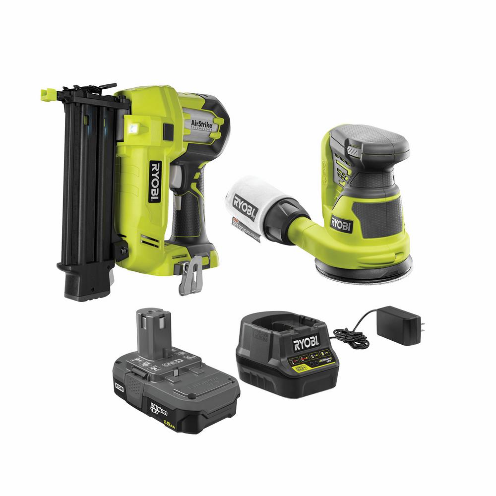 RYOBI 18V ONE+ Cordless 18-Gauge Brad Nailer and 5 in. Random Orbit