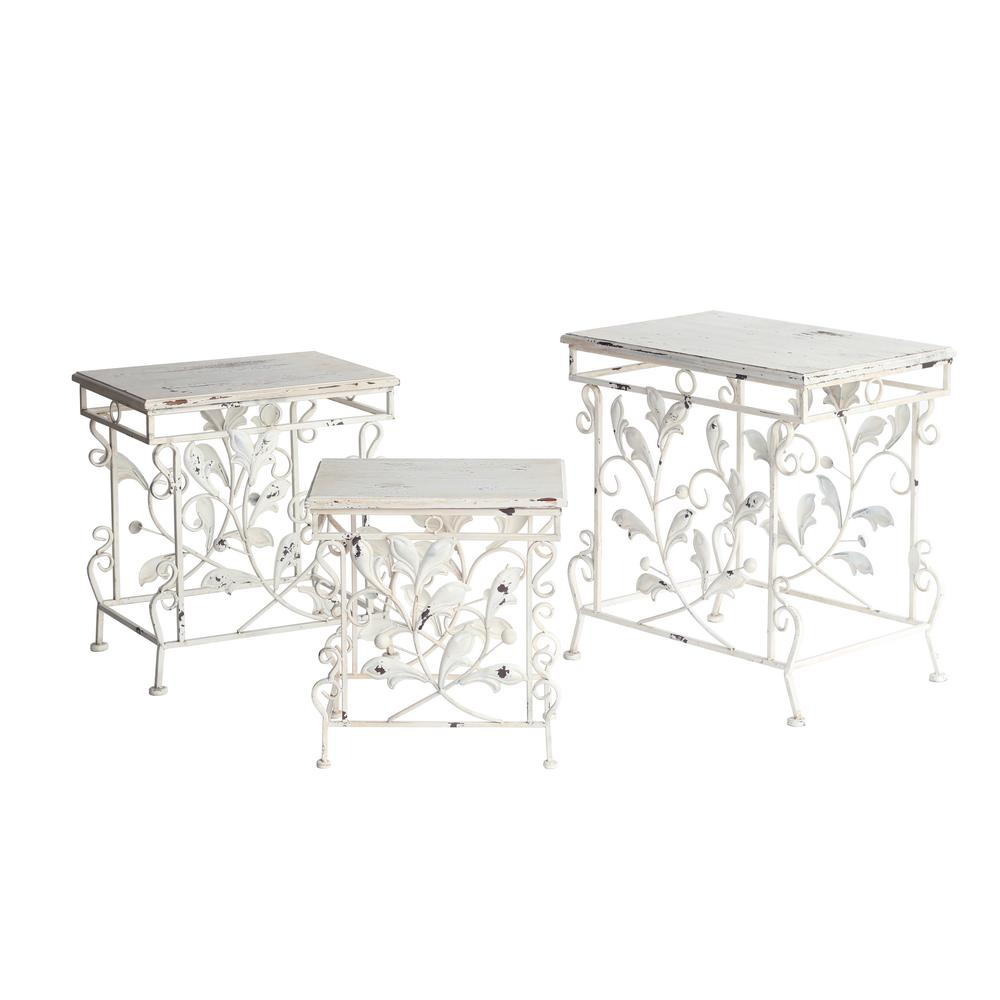 Antique White Color Finish Wooden Top Iron Tables Plant Stands 3 Antique White Color Finish Wooden Top Iron Tables Plant Stands 3 Set Zr282459 Wh The Home Depot