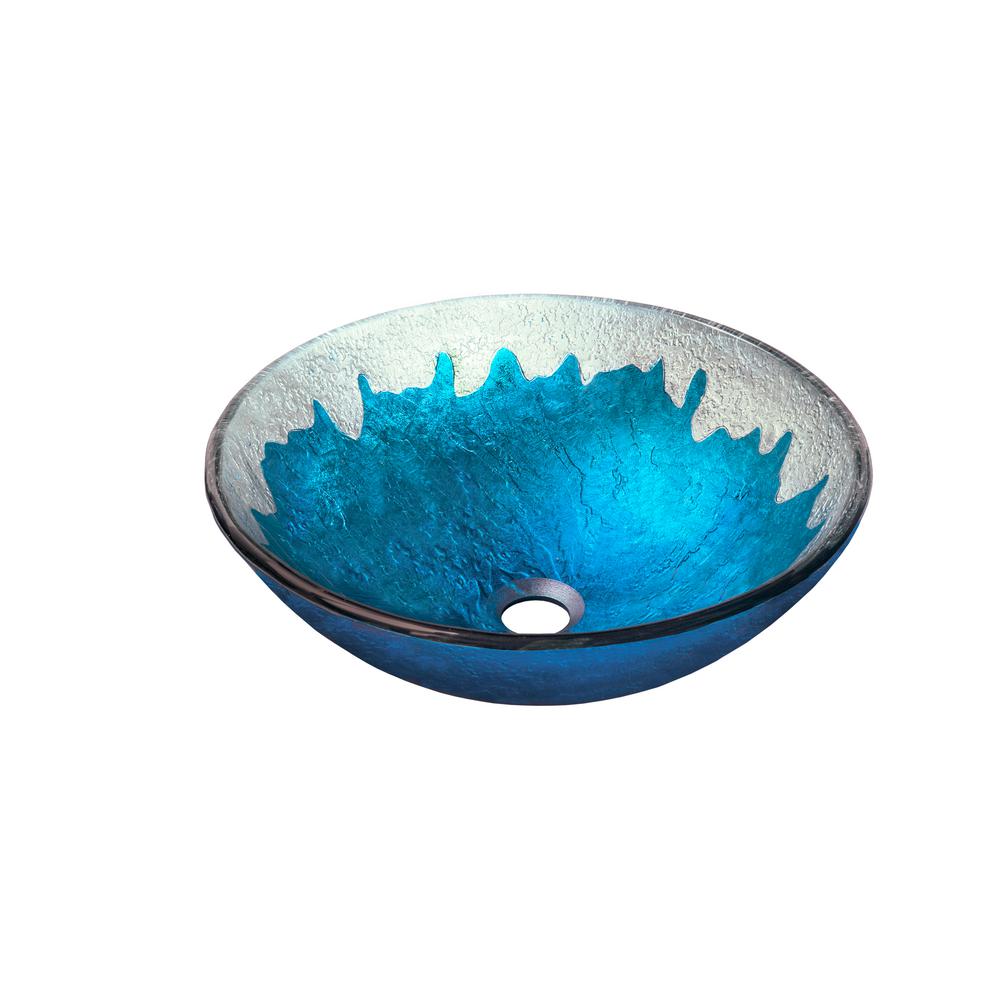 Novatto Diaccio Glass Vessel Sink In Hand Painted Blue