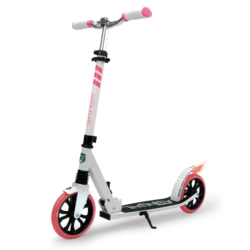 HURTLE Lightweight and Foldable White and Pink Kick Scooter Adjustable for Kids and Teens, Alloy Deck with High Impact Wheels
