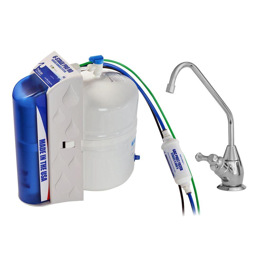 Pelican Water Pro 6-Stage Under Countertop Reverse Osmosis Drinking Water Filtration System with Polished Chrome Faucet Dispenser