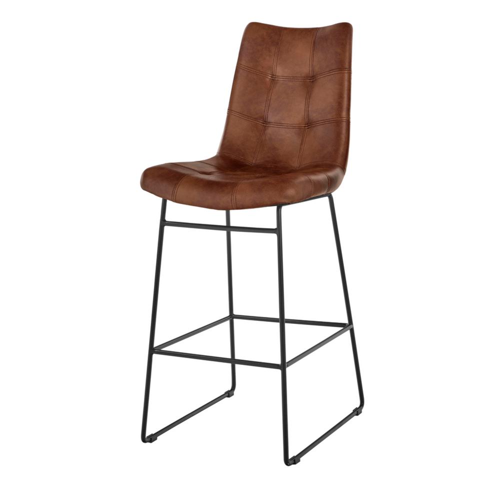 Home Decorators Collection Ivers Black Metal Upholstered Bar Stool with Back and Antique Brown Seat (18.5 in. W x 45 in. H), Antique Brown/Black was $259.0 now $155.4 (40.0% off)