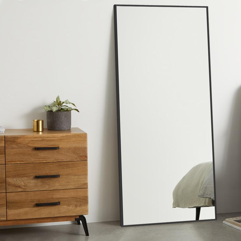 Bowen 71 In X 31 5 Modern Rectangle Metal Framed Black Full Length Leaning Floor Mirror 18080 The Home Depot Modern Rectangle Metal Framed Black, How Big Should A Leaning Mirror Be