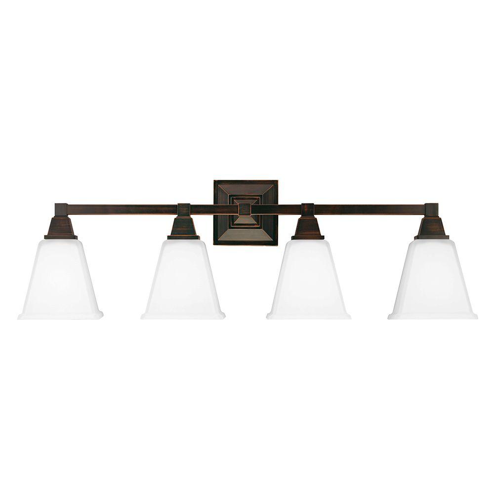 Sea Gull Lighting Denhelm 4-Light Burnt Sienna Wall/Bath Vanity Light with Inside White Painted Etched Glass