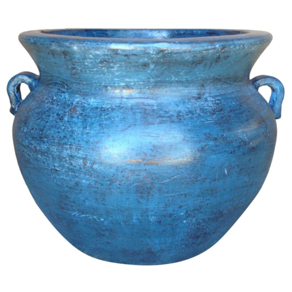 Ravenna Pottery Smooth Handle 21 in. Dia Ocean Azure Clay Pot