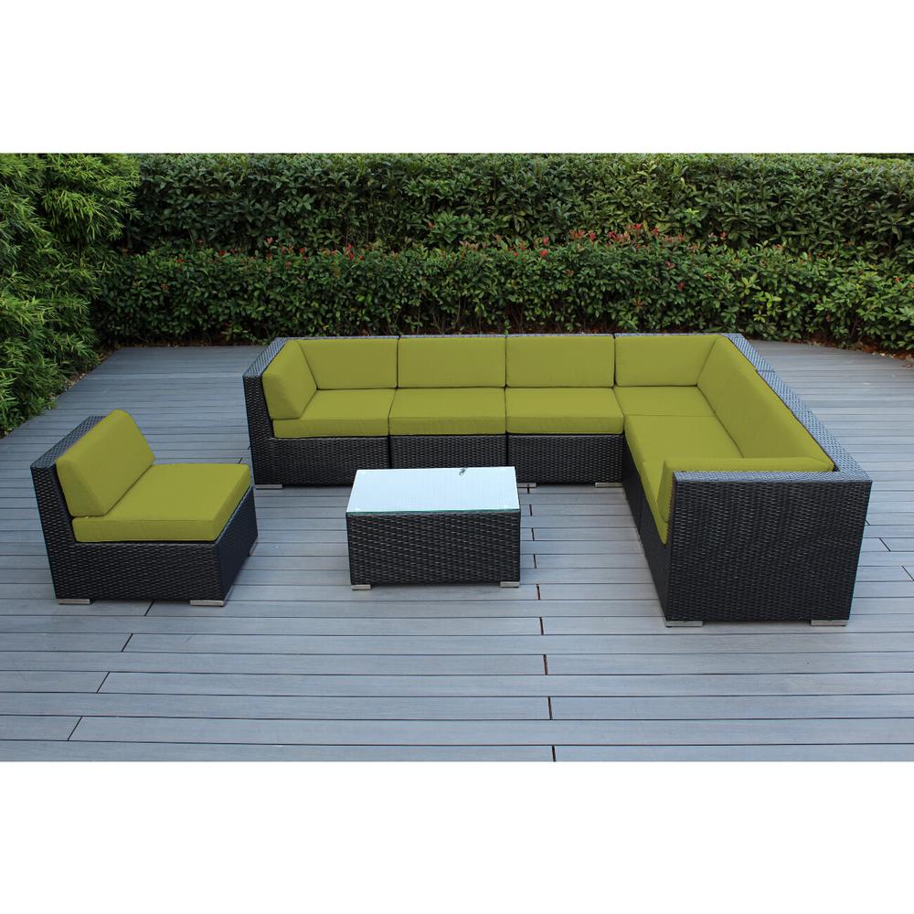 Ohana Depot Ohana Black 7 Piece Wicker Patio Seating Set With Sunbrella Aruba Cushions Pn0704a Sar The Home Depot