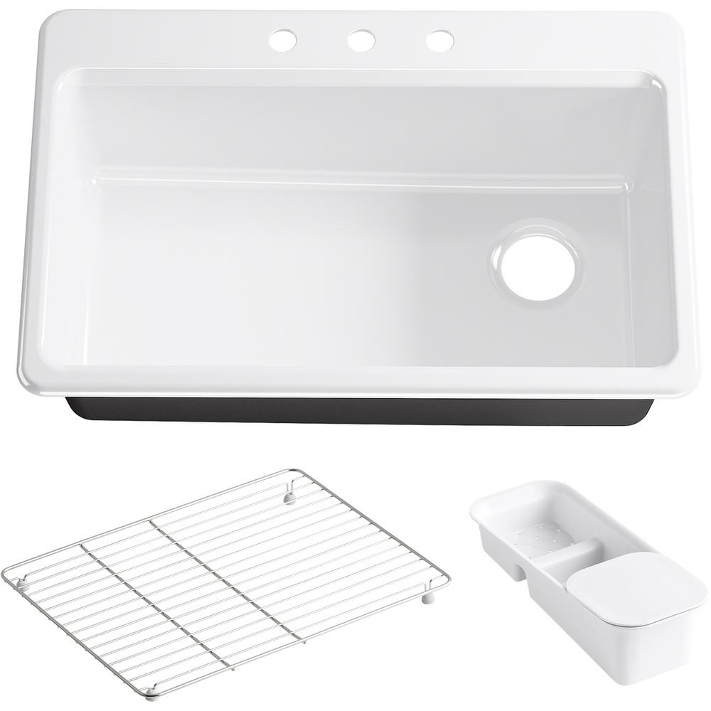 Kohler Riverby Drop In Cast Iron 33 In 1 Hole Single Basin Kitchen Sink Kit With Accessories In White