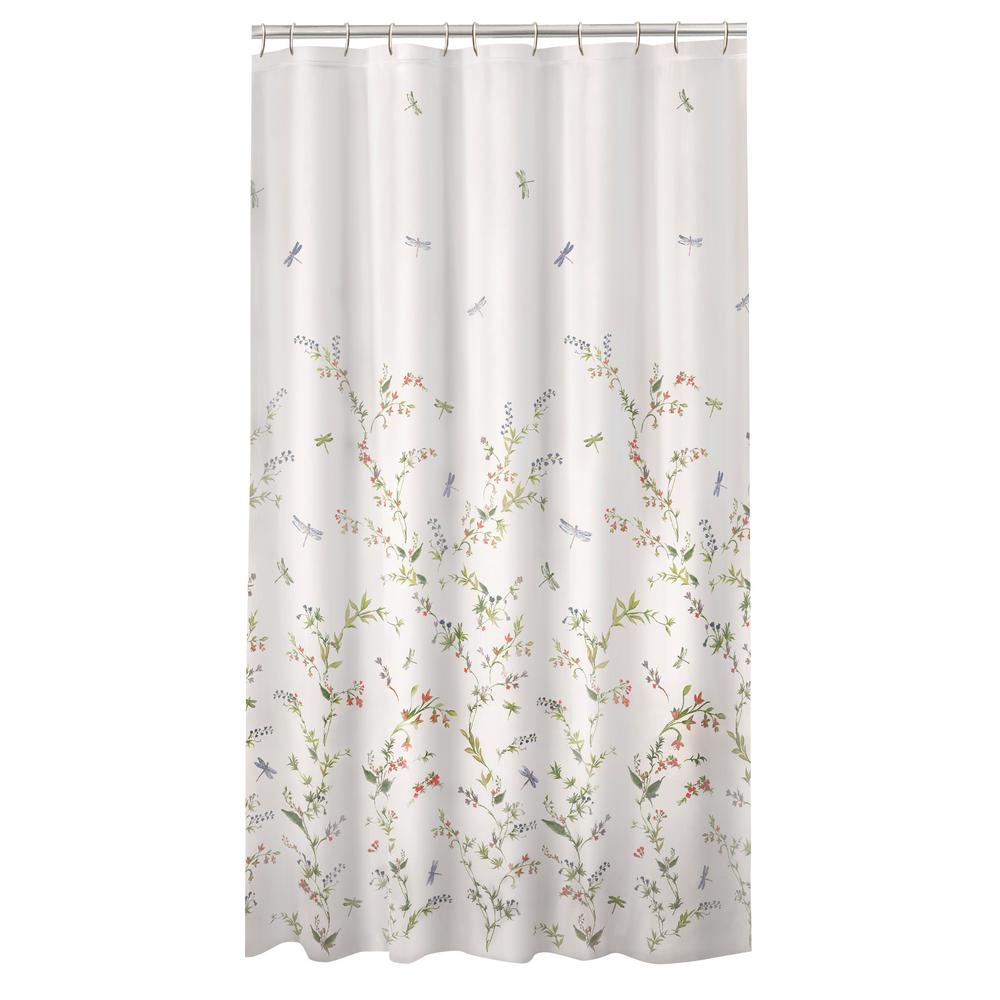 70 In X 72 Multi Colored Dragonfly Garden Semi Sheer Fabric Shower Curtain