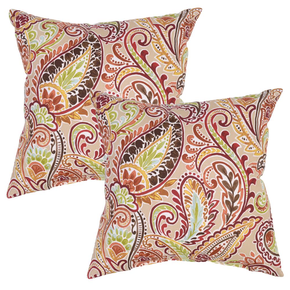 Plantation Patterns Chili Paisley Square Outdoor Throw Pillow (2-Pack ...