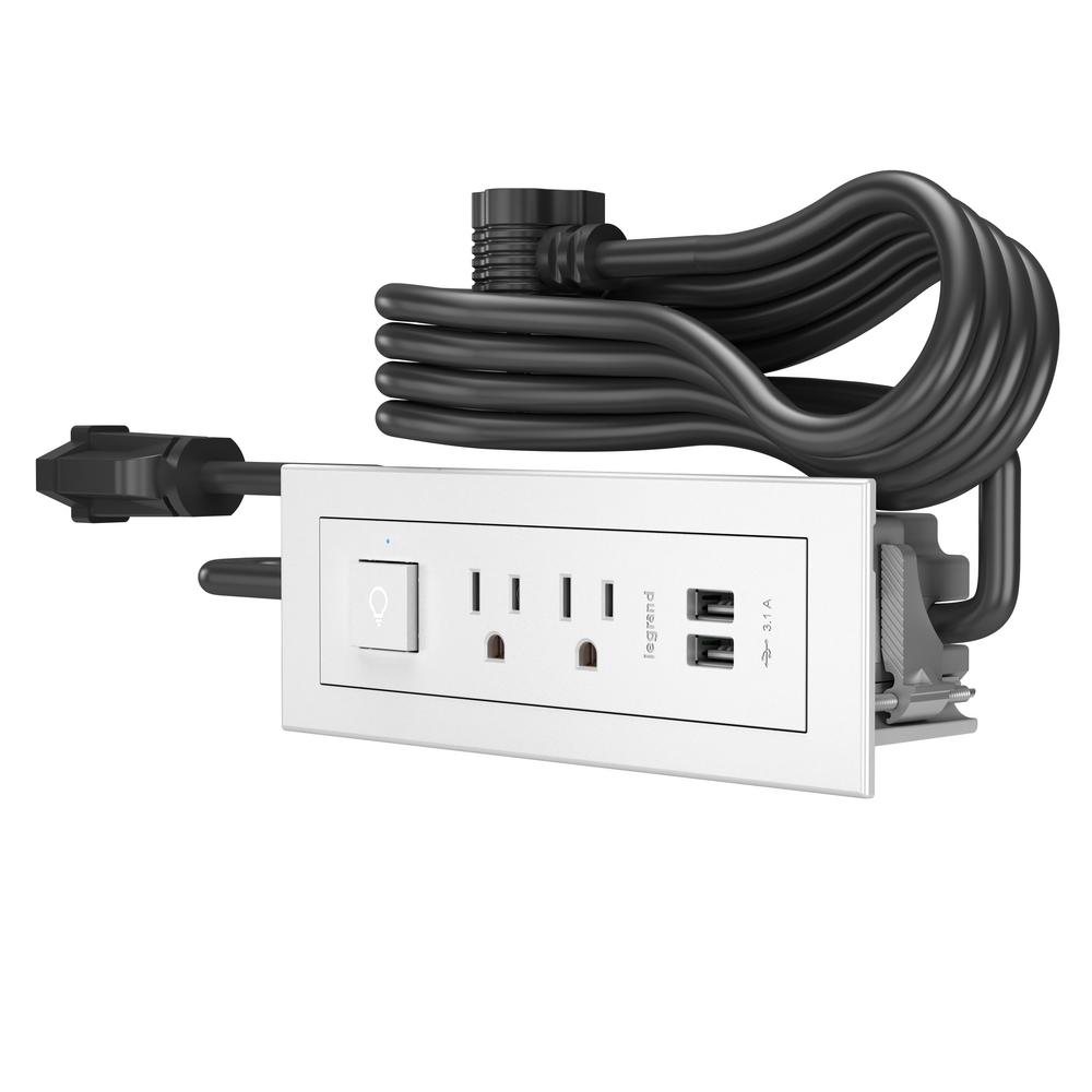 Legrand 6 ft. Cord 15 Amp 2-Outlet, Switch and 2 Type A USB Radiant ...