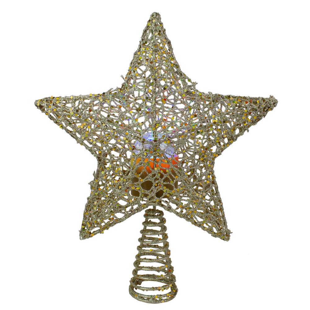 Champagne Lighted Christmas Tree Topper Star 8 Inch Glitter Hallow Christmas Tree Decorations Battery Operated 5 Point Star Xmas Treetop with 20 LED Lights for Indoor//Party//Home//Festival Ornament