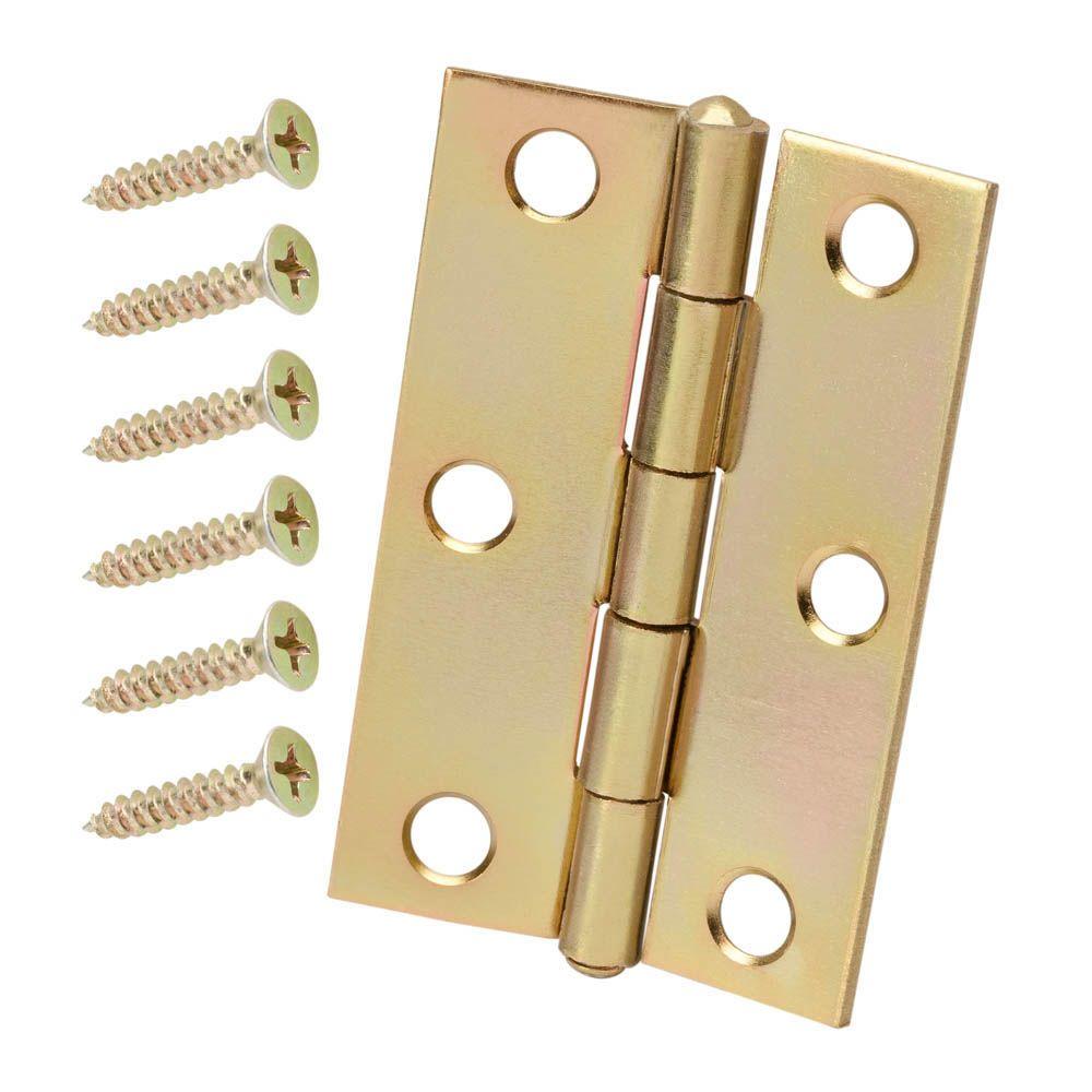 Everbilt 3 in. Satin Brass NonRemovable Pin Narrow Utility Hinge (2