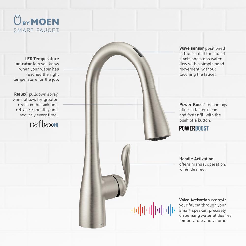 Reviews For Moen U By Moen Arbor Single Handle Pull Down Sprayer Smart Kitchen Faucet With Voice Control And Power Boost In Matte Black 7594evbl The Home Depot