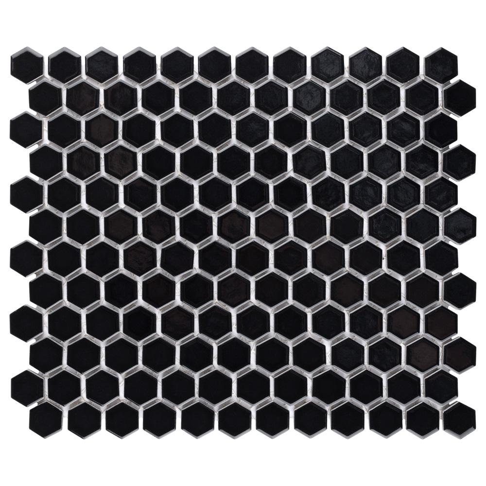 Metro Hex 1" Glossy 10-1/4"x11-7/8" Black Porcelain Mosaic (8.65 sq.ft. /Case)