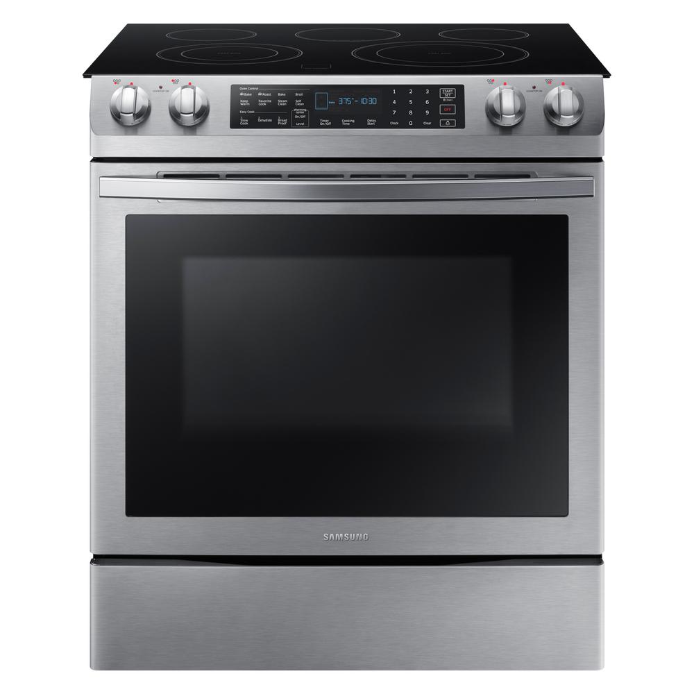 Samsung 5.8 cu. ft. Slide-In Electric Range with Self-Cleaning Dual Convection Oven in Stainless Steel