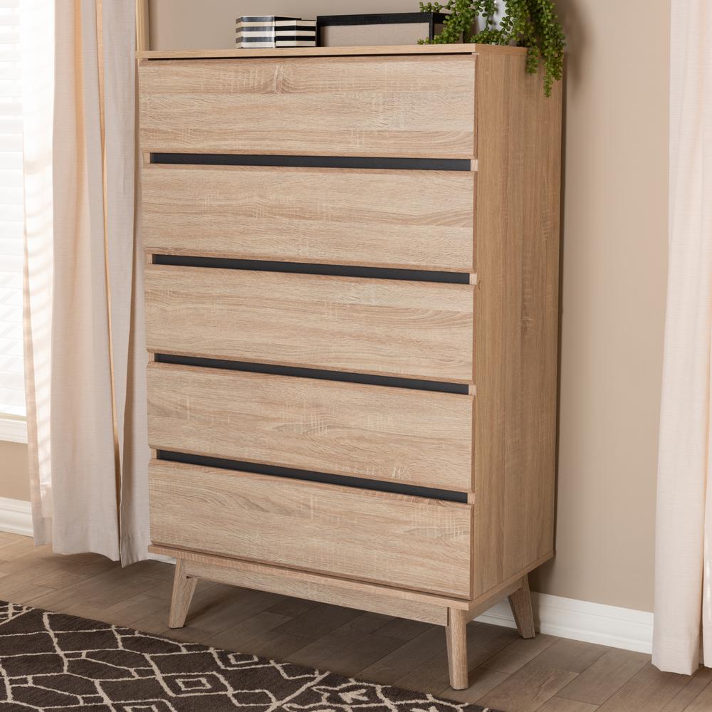Baxton Studio Miren 5 Drawer Oak Brown And Dark Grey Chest 148