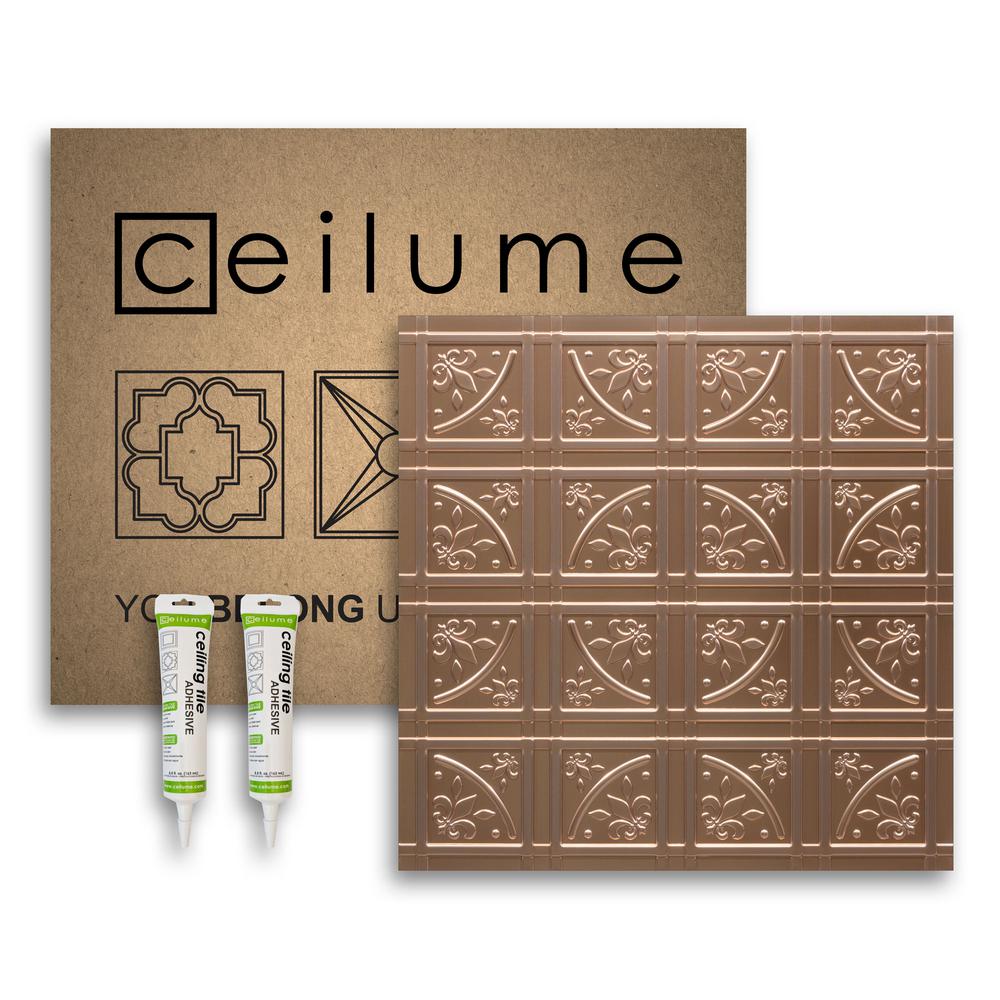 Ceilume Lafayette Faux Copper 2 Ft X 2 Ft Glue Up Ceiling Tile And Backsplash Kit