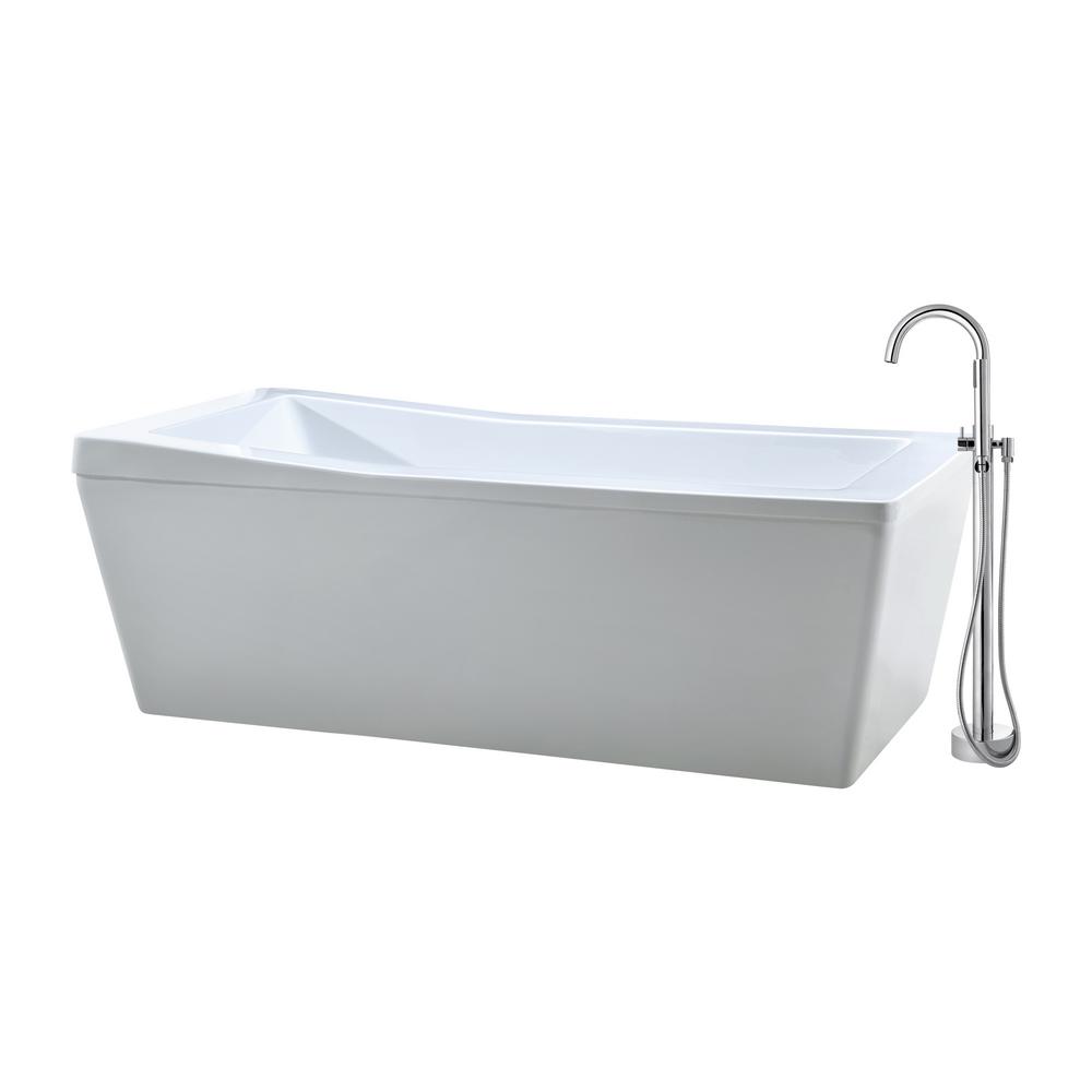 Schon Amelia 69 In Acrylic Flatbottom Non Whirlpool Bathtub White And Faucet Combo Chrome