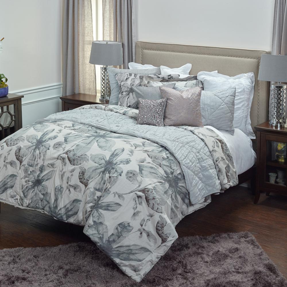 Rizzy Home Ivory Gray Fl Pattern 3 Piece Queen Bed Set