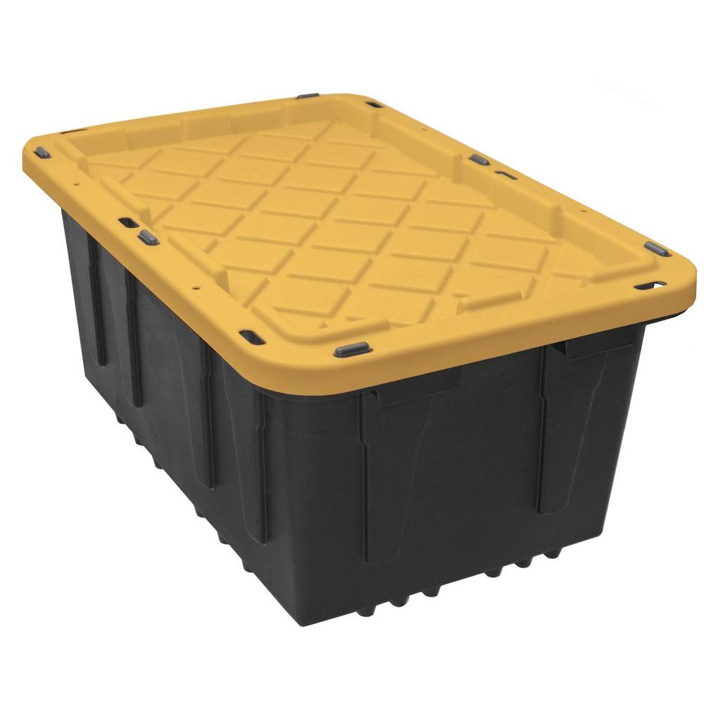 large black plastic storage boxes