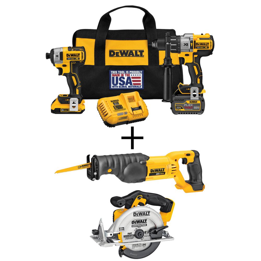 DEWALT 20-Volt MAX Lithium-Ion Cordless Brushless Combo Kit (2-Tool) w/FLEXVOLT and 20V Batteries, Bonus Circ Saw and Recip Saw was $617.0 now $399.0 (35.0% off)
