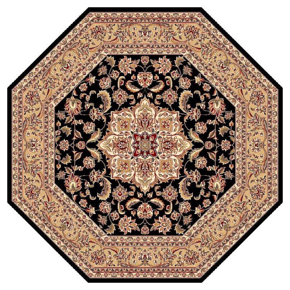 Kas Rugs Classic Medallion Black 7 ft. 7 in. x 7 ft. 7 in. Octagon Area