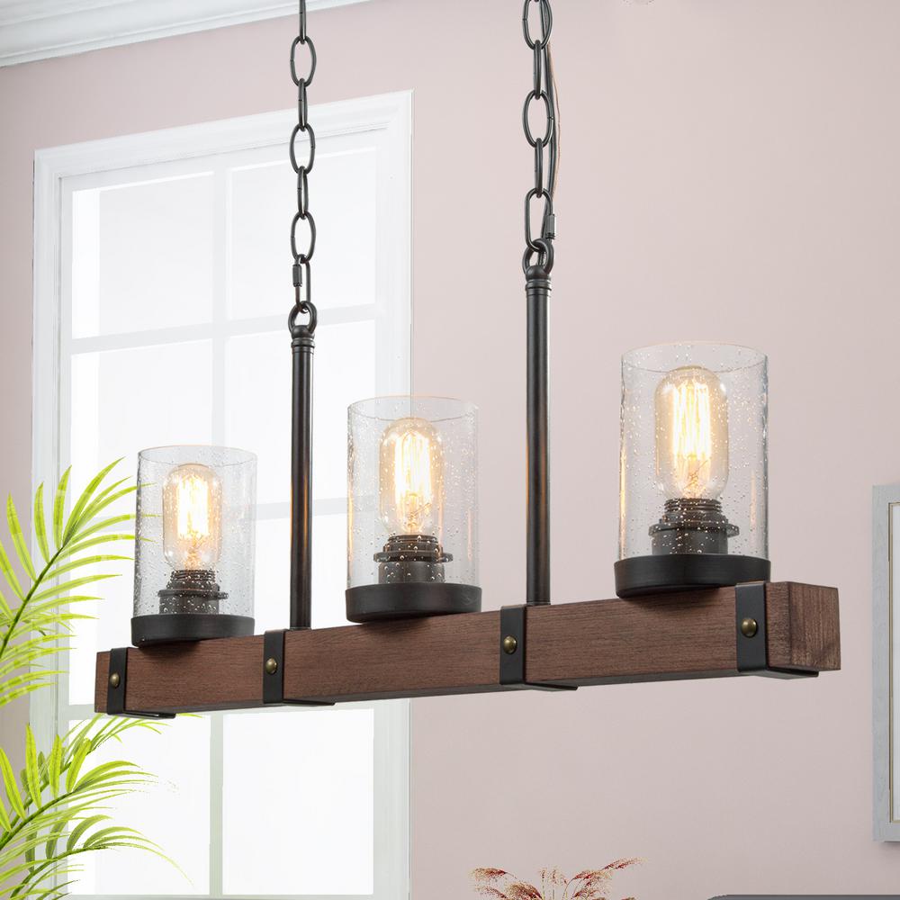 KESHENGDA Black Kitchen Island Lighting, 3-Light Farmhouse Chandeliers Modern Industrial Linear Rectangle Pendant Light Fixtures Dining Room Bar Foyer