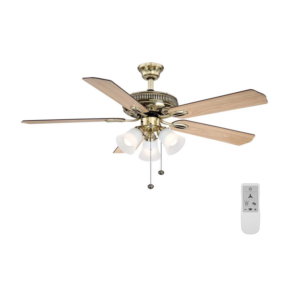 Hampton Bay Glendale 52 In Led Flemish Brass Ceiling Fan With Light Kit And Wifi Remote Control Works With Google And Alexa