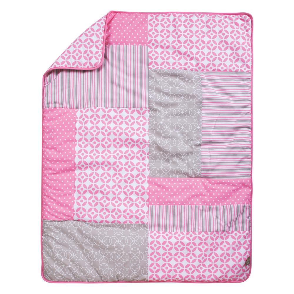 Trend Lab Lily 3 Piece Pink White Grey Geometric Polyester Crib