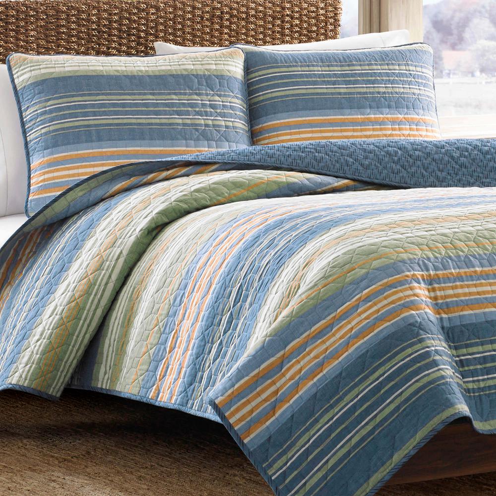 Eddie Bauer Yakima Valley 3Piece Blue Striped Cotton King Quilt Set