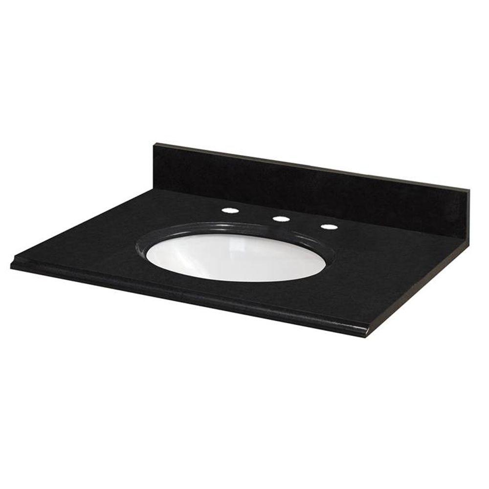Pegasus 31 In W Granite Vanity Top Midnight Black With White Bowl And 8 Faucet Spread