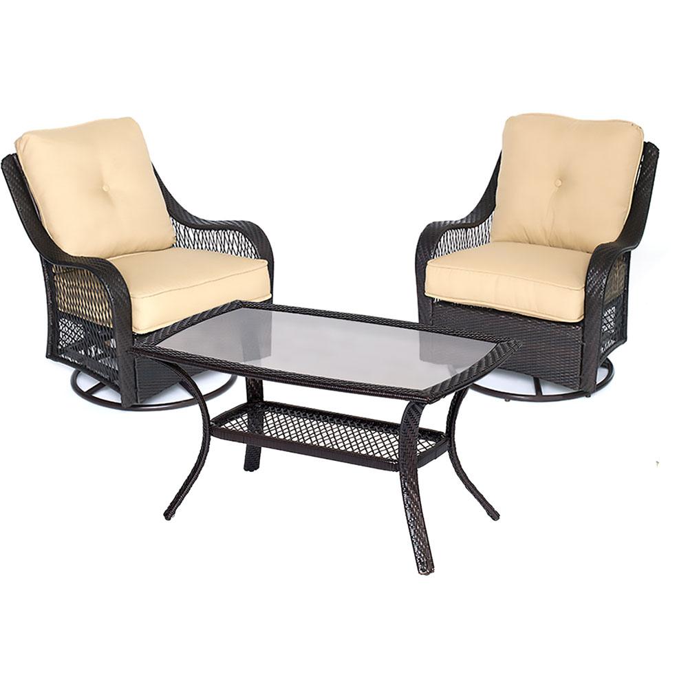 Hanover Orleans 3 Piece Wicker Patio Conversation Set With Sahara