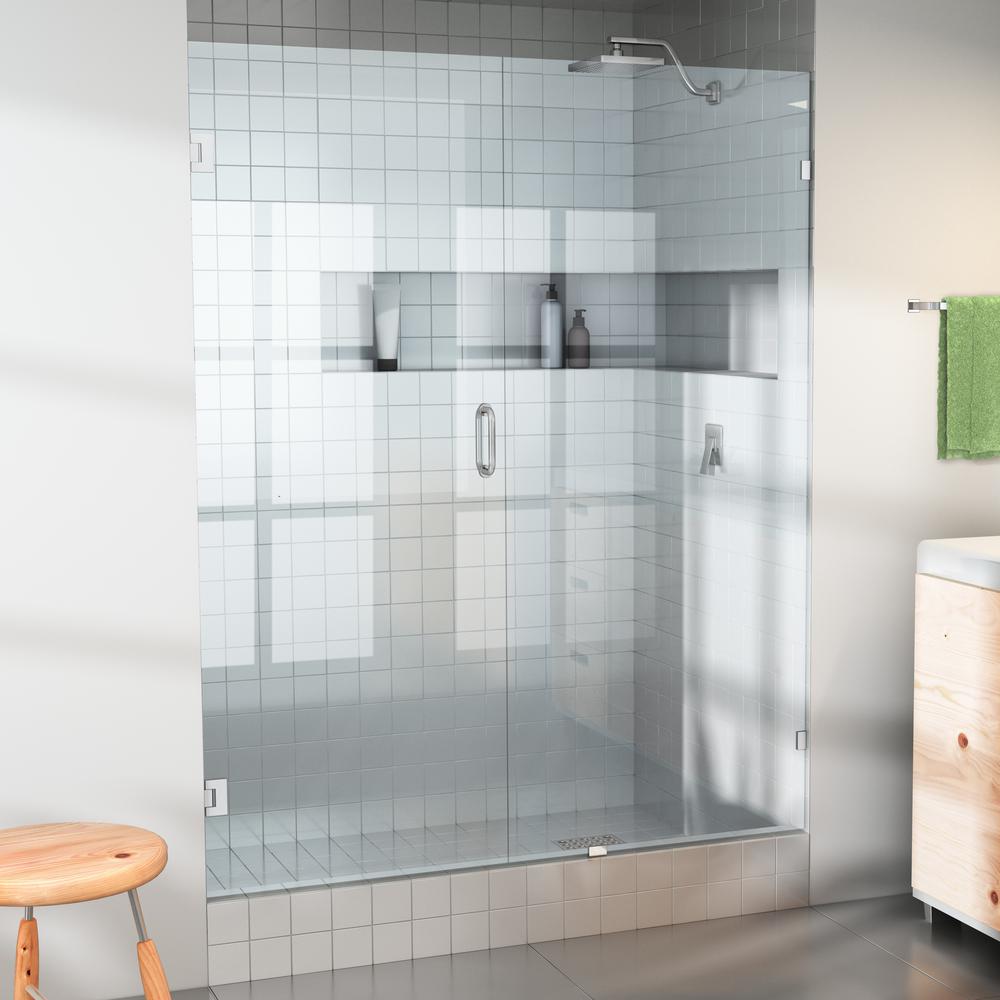 Glass Warehouse 58.75 in. x 78 in. Frameless Wall Pivot/Hinged Shower Door in Chrome with Handle