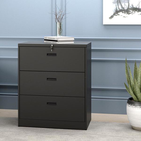 Merax Black Anti Tilt Lateral File Cabinet With 3 Drawers