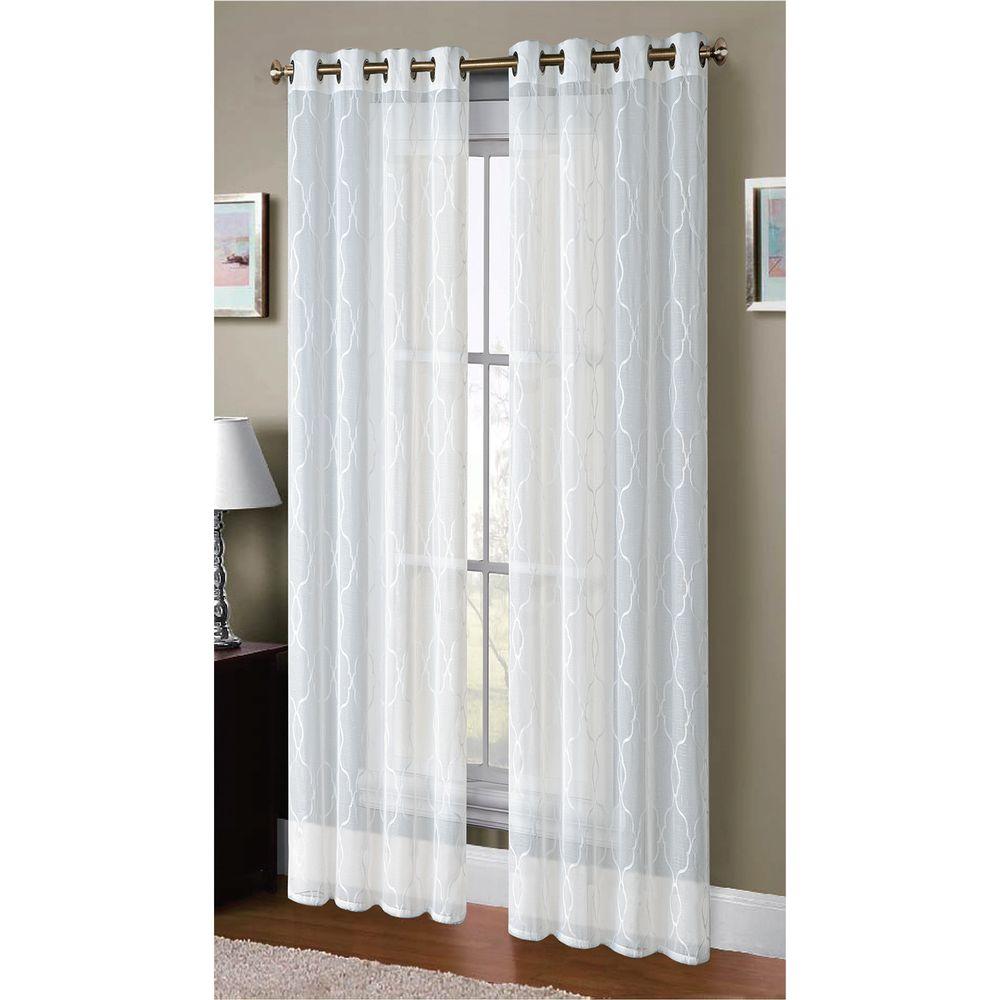 Window Elements Sheer Boho Embroidered Sheer Faux Linen 96 In L