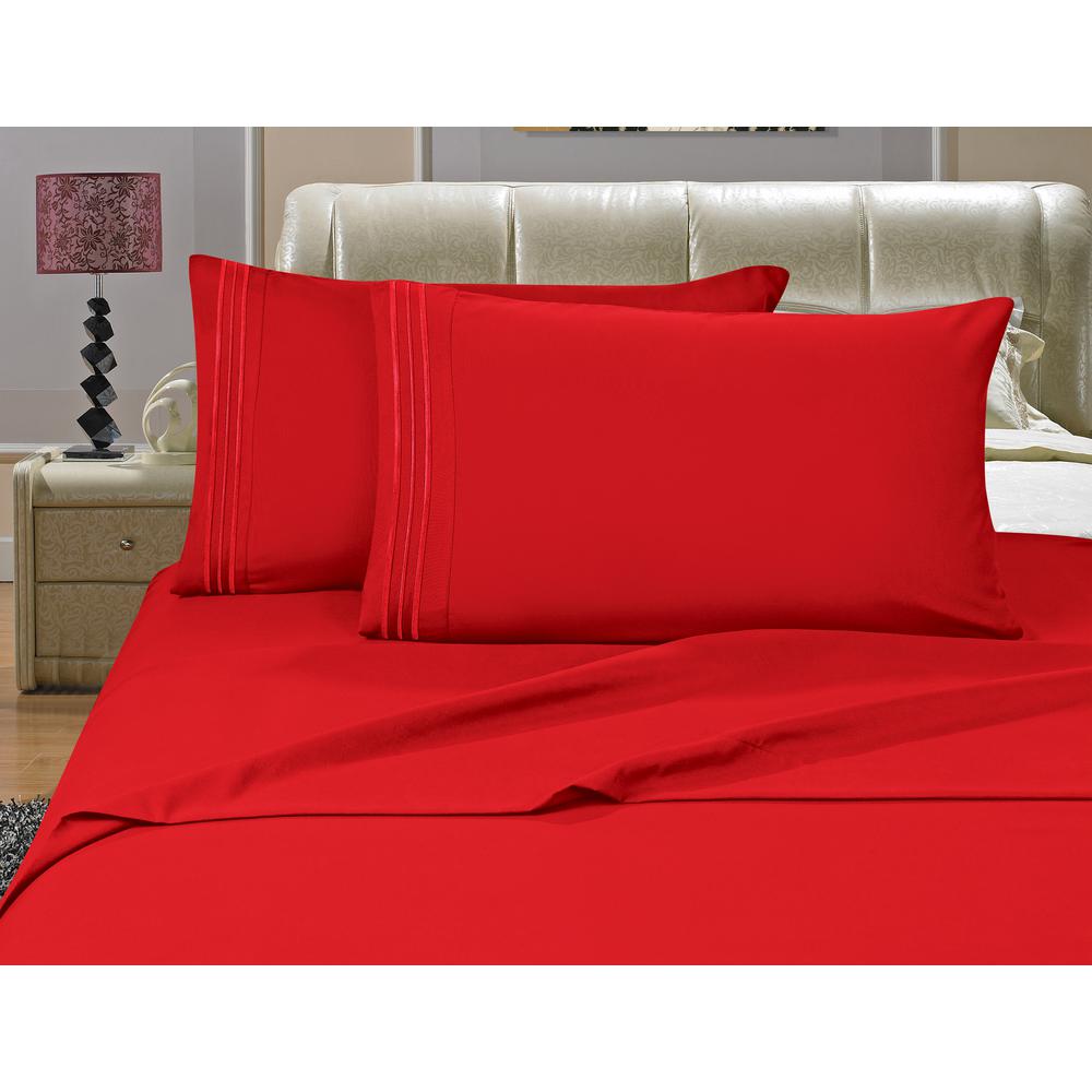 Elegant Comfort 1500 Series 4 Piece Red Triple Marrow Embroidered 1500 Series 4 Piece Red Triple Marrow Embroidered Pillowcases Microfiber Split King Size Bed Sheet Set