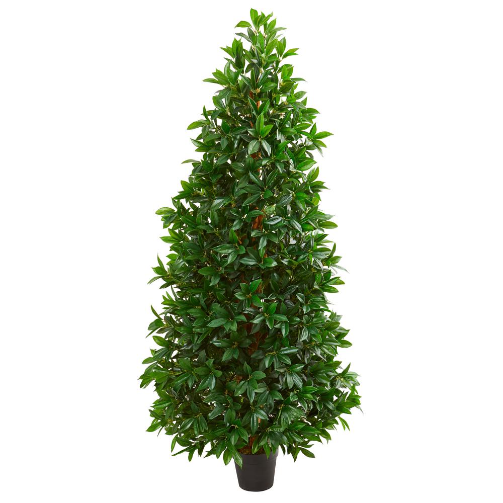 Nearly Natural 5 ft. Indoor/Outdoor Bay Leaf Cone Topiary Artificial